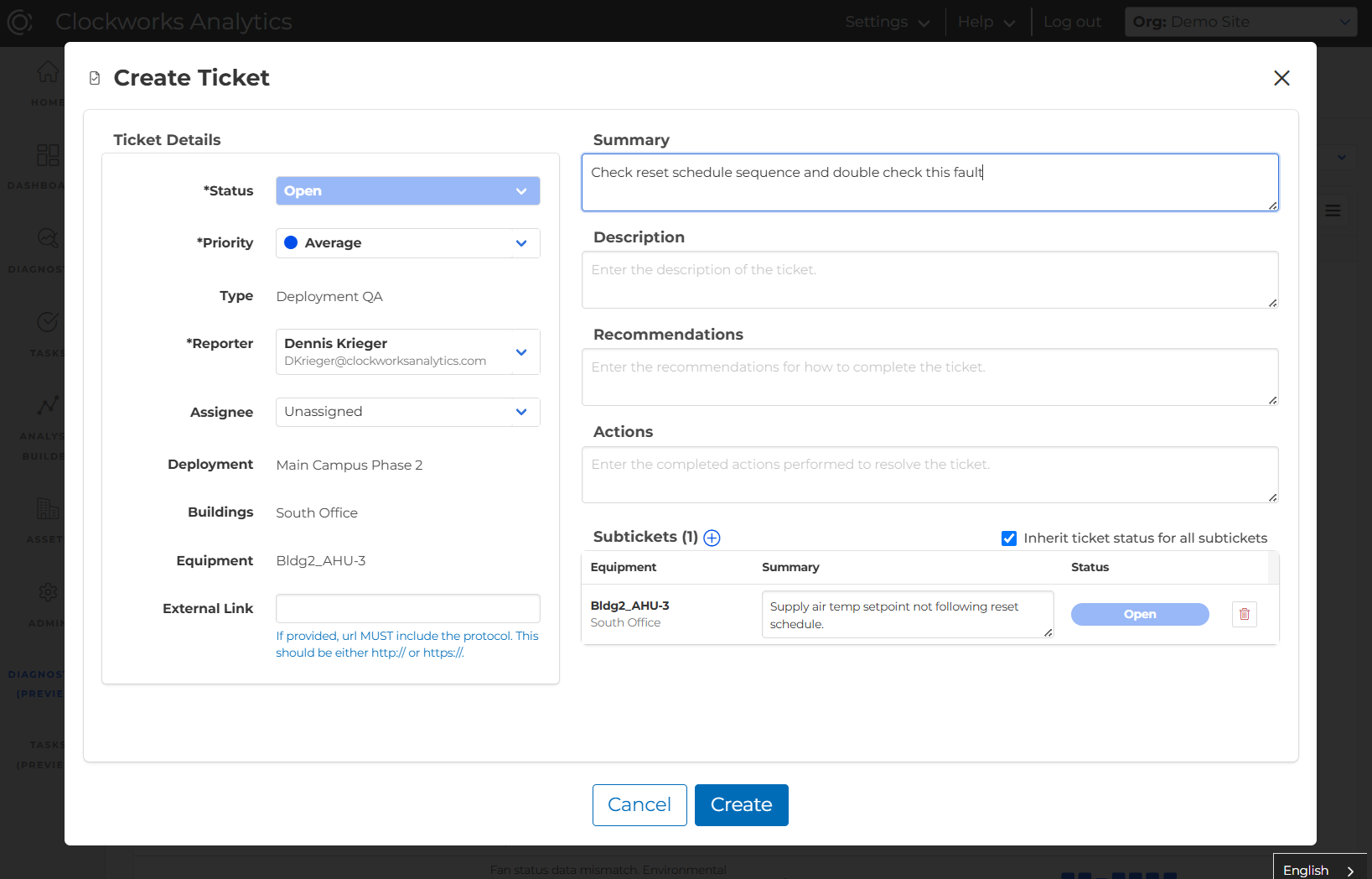 clockworks analytics deployment QA modal